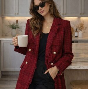 Elegant Red Double-Breasted Women's Coat